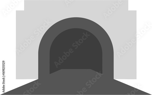 Minimalist Geometric Tunnel Entrance Illustration in Shades of Gray