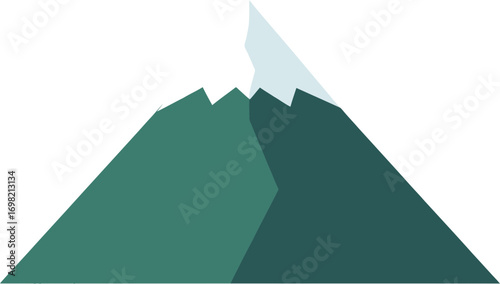 Simple Flat Style Mountain Landscape Icon Illustration with Snowy Peak