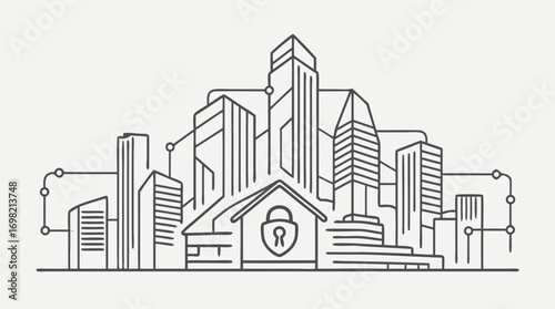 City Security and Protection: This image embodies the concept of urban safety, depicting a cityscape secured by robust protection.