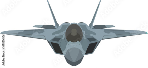 Flat Style Fighter Jet Aircraft Front View Isolated Illustration