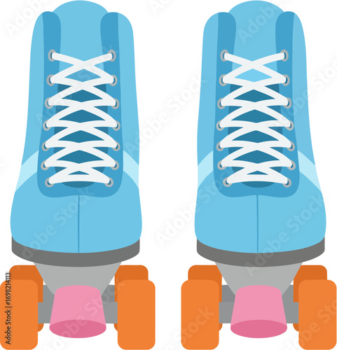 Flat Style Roller Skate Illustration with Front View Isolated on White