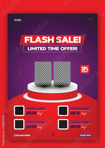 Flash sale limited time offer featuring two speakers on a pedestal with product displays