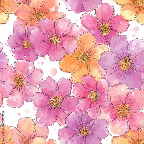 Elegant Floral Pattern With Watercolor Effect In Pastel Colors Design Illustration