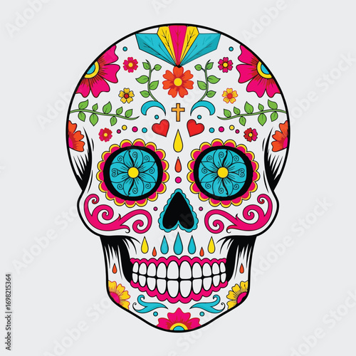 Vibrant sugar skull art intricate floral designs festive dia de los muertos celebration vector