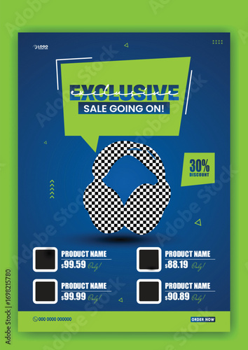 Exclusive gaming headset sale with discount offer and cyberpunk style promotion on dark blue background