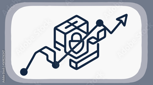Secured Growth: A graphical representation of a protected data box with an upward trajectory, symbolizing secure growth and data integrity.