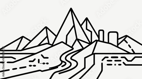 Geometric Mountainscape: A minimalist artistic illustration that captures the majestic allure of a mountainous landscape in a stunning display. 