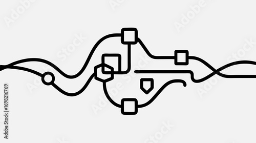 Abstract Circuitry: Minimalist design of interconnected circuits, lines, and geometric shapes represents connectivity and innovation.