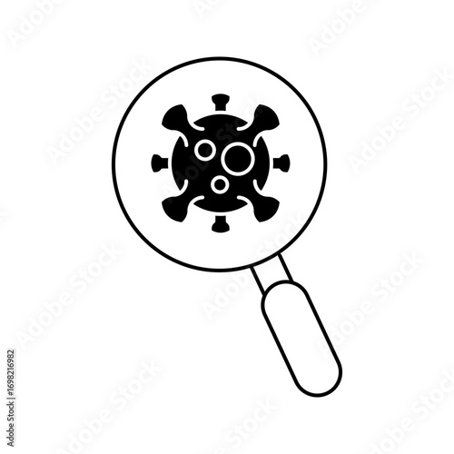 magnifying glass to see viruses icon white on background