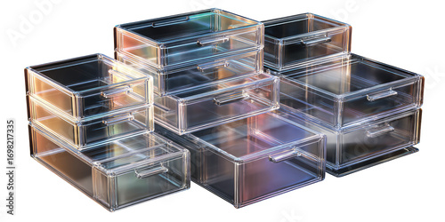 Stacked clear acrylic storage drawers