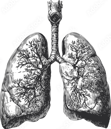 Science vector hand drawn on icon, vintage anatomical lungs engraving style — stock vector