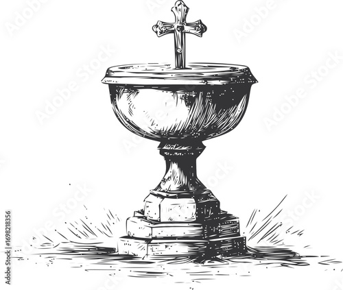 Cross vector sketch hand drawn line art, holy water font with cross vintage — stock vector