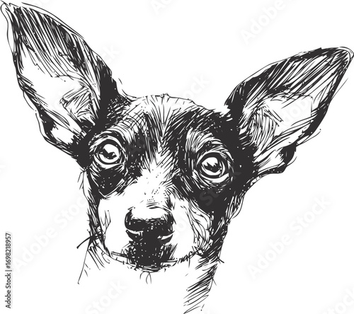 Chihuahua vector sketch hand drawn line art in isolated, chihuahua dog head in ink style — stock vector