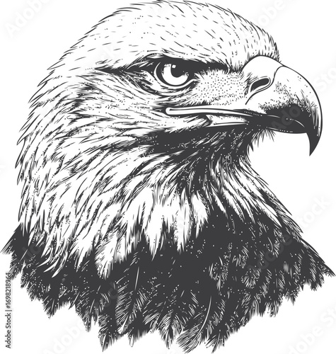 Bald vector sketch hand drawn line art in nature, bald eagle head detailed black — stock vector