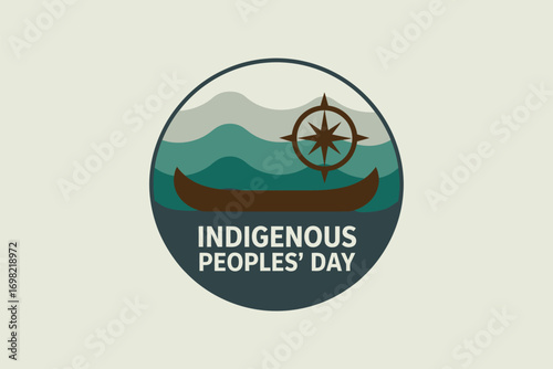 Indigenous peoples' day emblem featuring canoe compass mountains and water in a circular design