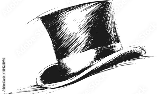 Gentleman vector sketch hand drawn line art on icon, top hat in vintage style — stock vector