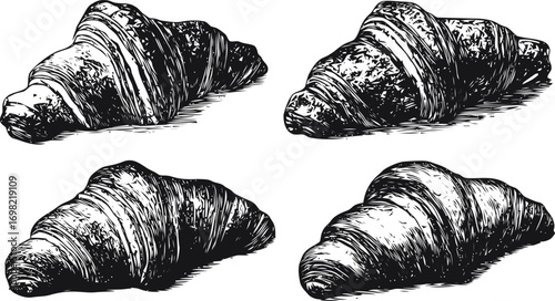 Croissant vector sketch hand drawn line art in restaurant, croissant set in vintage engraving style — stock vector
