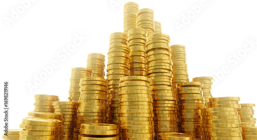Wallpaper Mural Pile of Gold Coins: A towering stack of gleaming gold coins rises majestically, symbolizing wealth, prosperity, and financial abundance. Torontodigital.ca