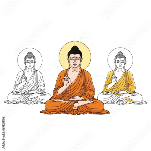 Three Buddhas Meditating in Serene Enlightenment.
