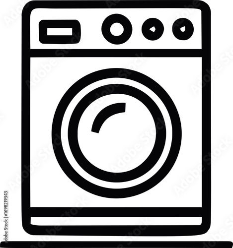 Washing vector hand drawn line art on icon, washing machine icon in bold black — stock vector