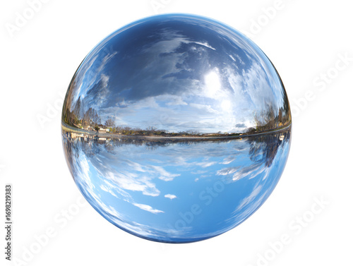  Round Glass Sphere Showing Reflections, Isolated, White Background PNG