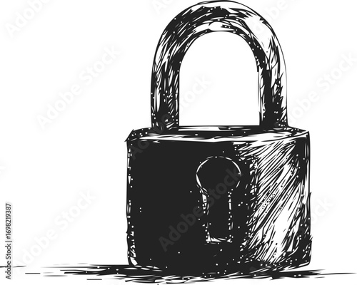 Padlock vector sketch hand drawn line art on icon, padlock in black and white style — stock vector