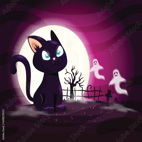  Horror mystery cartoon ghosts, pumpkin and bat. Monster characters, witch hat and candy render. Party pithy vector plasticine elements Art & Illustration
