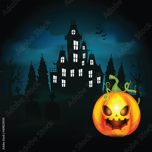  Horror mystery cartoon ghosts, pumpkin and bat. Monster characters, witch hat and candy render. Party pithy vector plasticine elements Art & Illustration