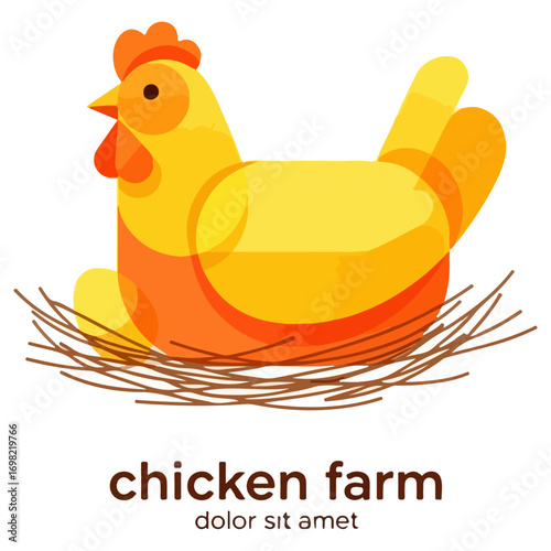 Chicken Sitting In Nest Farm Animal Illustration.