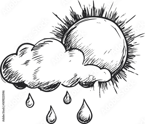 Weather vector sketch hand drawn line art in nature, and rain in style — stock vector