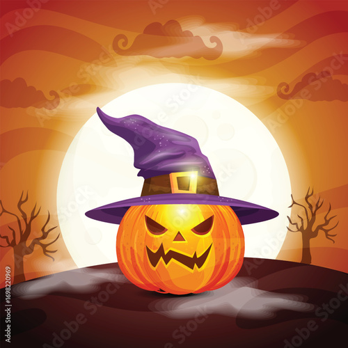  Horror mystery cartoon ghosts, pumpkin and bat. Monster characters, witch hat and candy render. Party pithy vector plasticine elements Art & Illustration
