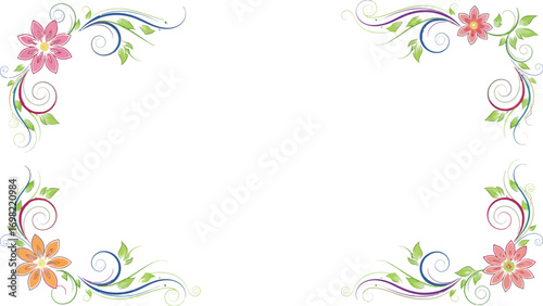Decorative floral corner borders with swirling vines create an elegant frame for text or design.