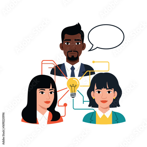 Diverse business team collaborating on innovative ideas, fostering creative solutions