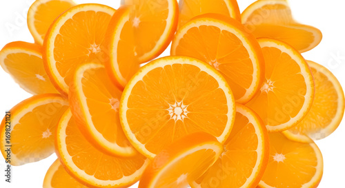 Wallpaper Mural Zesty Citrus Slices: An artful arrangement of vibrant, fresh orange slices, showcasing their juicy interior and inviting textures, evoking feelings of refreshment and natural sweetness. Torontodigital.ca