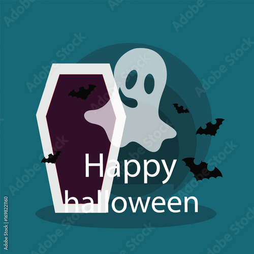  Horror mystery cartoon ghosts, pumpkin and bat. Monster characters, witch hat and candy render. Party pithy vector plasticine elements Art & Illustration