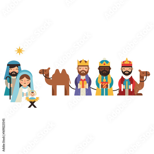 Nativity Scene with Three Wise Men and Camel.