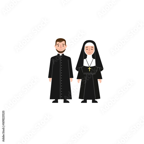 Priest and Nun Illustration - Religious Figures in Black Attire.