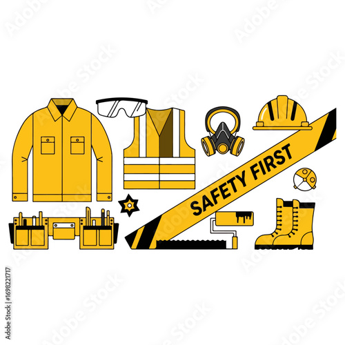 Safety First - Construction and Industrial Safety Equipment Illustration.