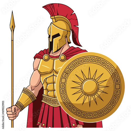 Spartan Warrior Illustration - Ancient Greek Soldier with Spear and Shield.