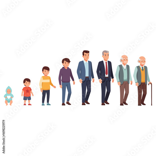 Stages of human life from baby to elderly man.