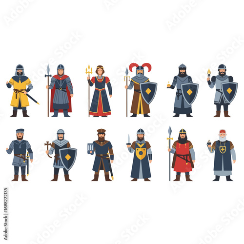 Medieval Knights Kings and Warriors Characters Set.