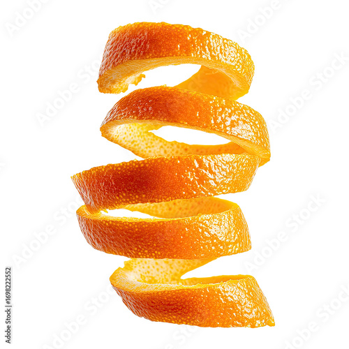 Spiral of orange zest, vibrant yellow-orange