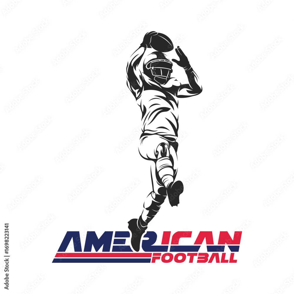 Naklejka premium American football player vector illustration, sport athletes football silhouette design