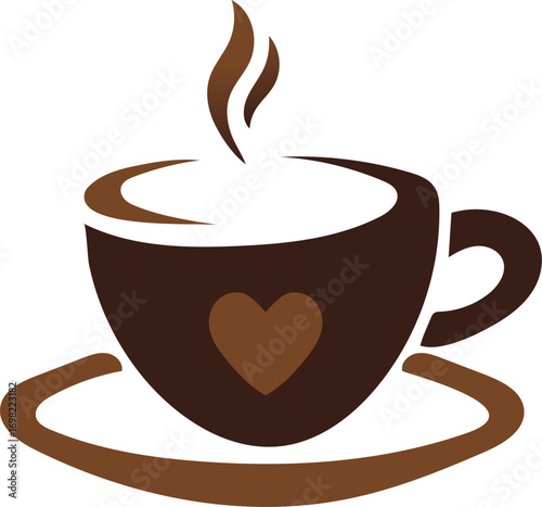 coffee logo, A brown cup of hot coffee with beans and steam, a simple vector illustration for a cafe logo