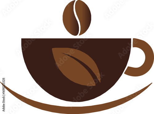 coffee logo, A vector illustration of a hot cup of coffee with steam and coffee beans