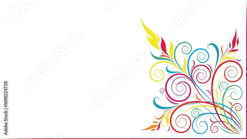 Vibrant floral flourish adorns corner with colorful swirls and leaves