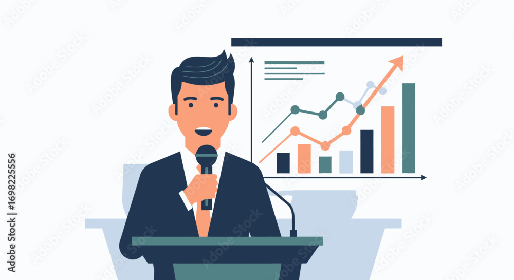 Fototapeta premium Business Presentation with Man and Financial Growth Chart