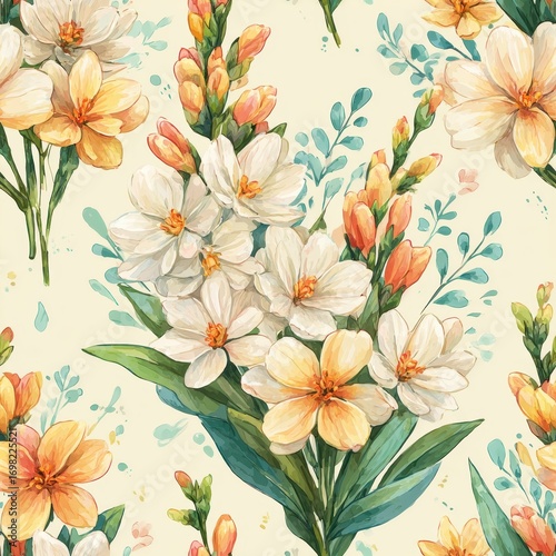 Elegant Floral Watercolor Seamless Pattern Ornament For Textiles Decor And Wrapping