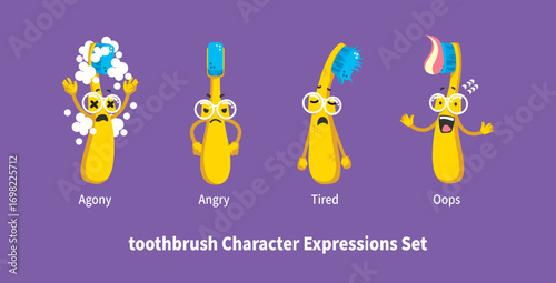 Cute Toothbrush Character Expression Set