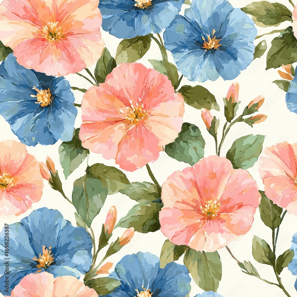 custom made wallpaper toronto digitalDelicate Floral Watercolor Seamless Pattern With Blooming Flowers And Green Leaves